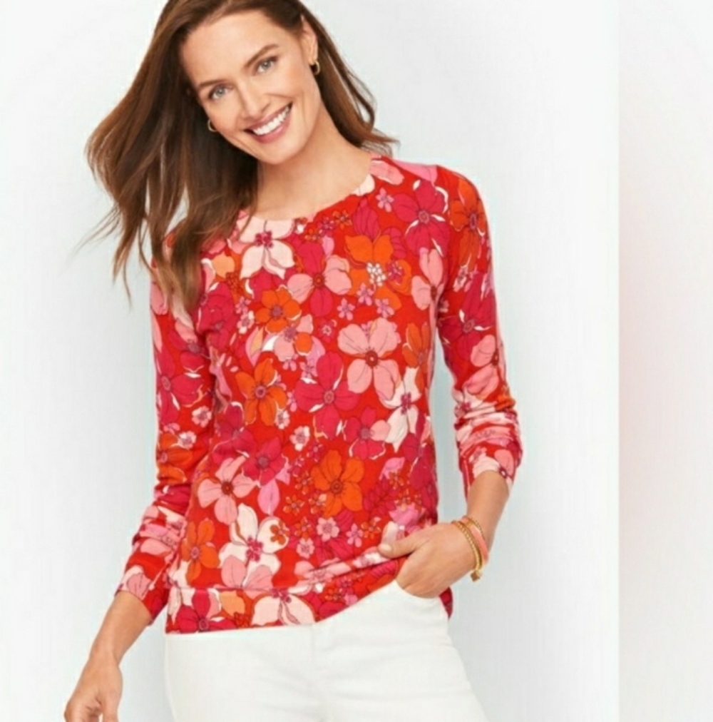 Talbots Tossed Flowers Crewneck Sweater, Size S